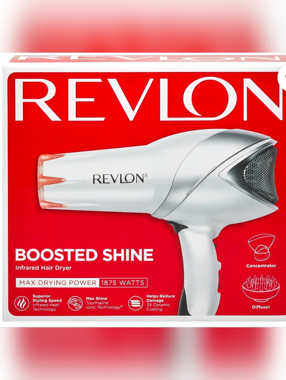 Revlon Silver Hair Dryer with Red Accents